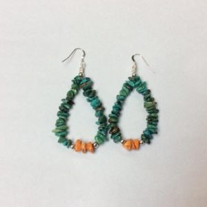 Turquoise and Spiney Oyster Chip Teardrop Earrings