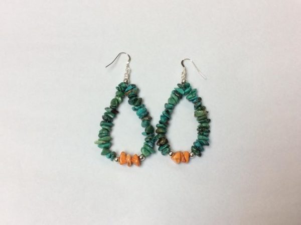 Turquoise and Spiney Oyster Chip Teardrop Earrings