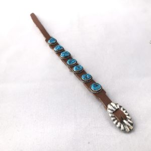 7 Turquoise Conchos on Leather Bracelet w/Buckle