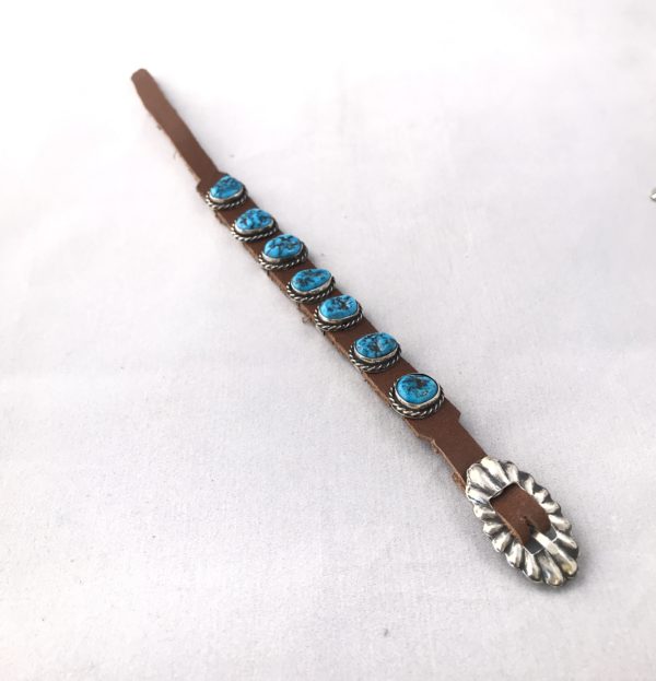 7 Turquoise Conchos on Leather Bracelet w/Buckle