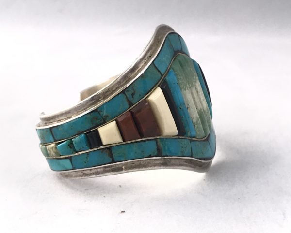 Vintage Snow Horse Sterling Silver Cuff with Multi Stones Inlaid Cobblestone