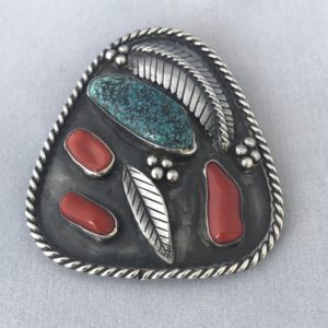 Vintage Sterling Silver Turquoise and Coral Pendant/Pin