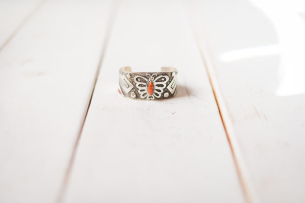 Coral Butterfly Sterling Cuff