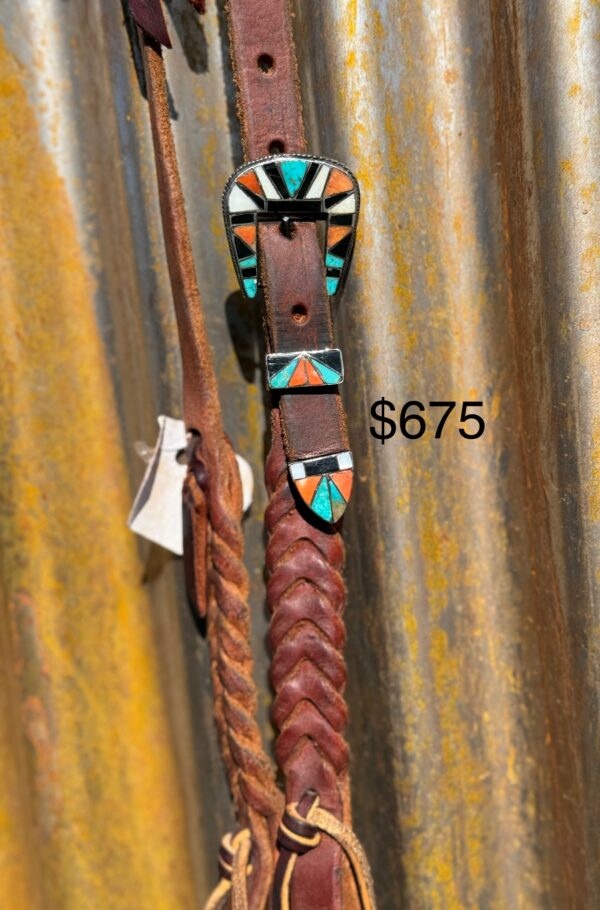 Blood Knot Single Ear Headstall with Vintage Sterling Silver Buckle Set - Image 2