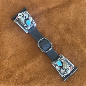 Vintage Sterling Silver with Turquoise & Coral Stones and Claw Apple Watch Band