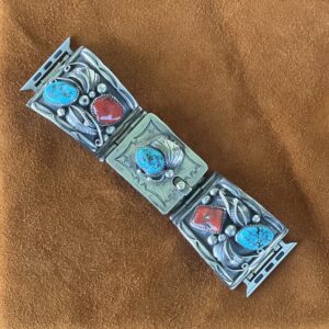 Vintage Sterling Silver with Turquoise & Coral  Apple Watch Band