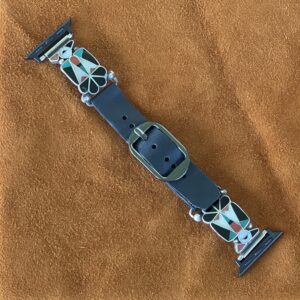 Vintage Sterling Silver with Thunderbird Inlaid with Turquoise, Onyx, Coral & Mother of Pearl Apple Watch Band