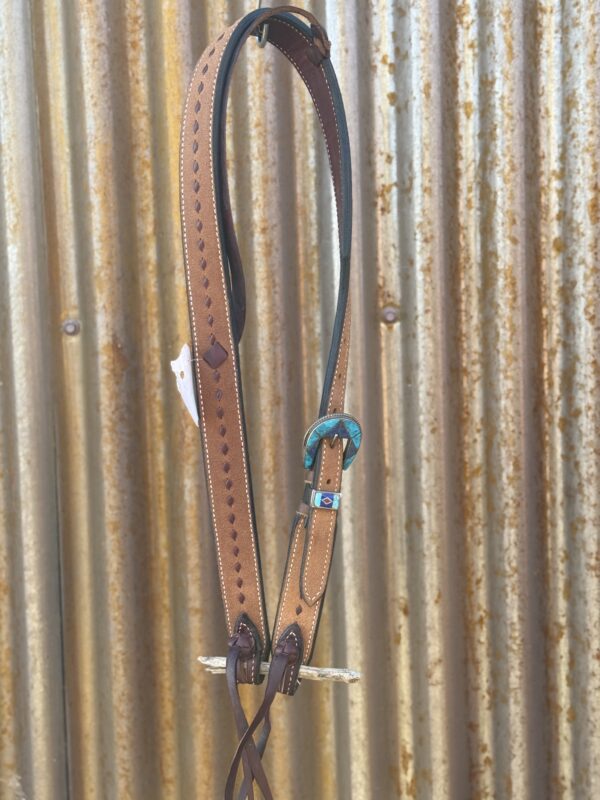 Slip Ear Rough Out with Latigo Buckstitch Headstall with Vintage Sterling Silver Headstall