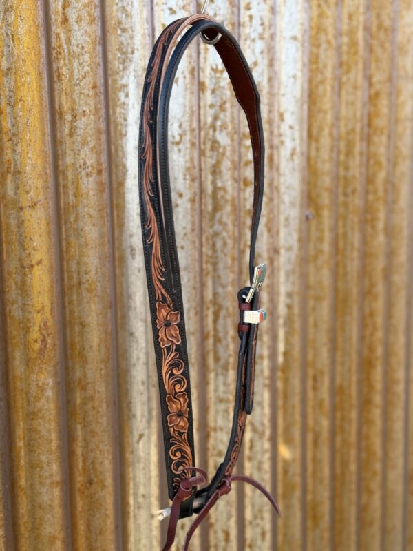 Floral Hand Carved Split Ear Headstall with Vintage Sterling Silver Buckle Set. - Image 3