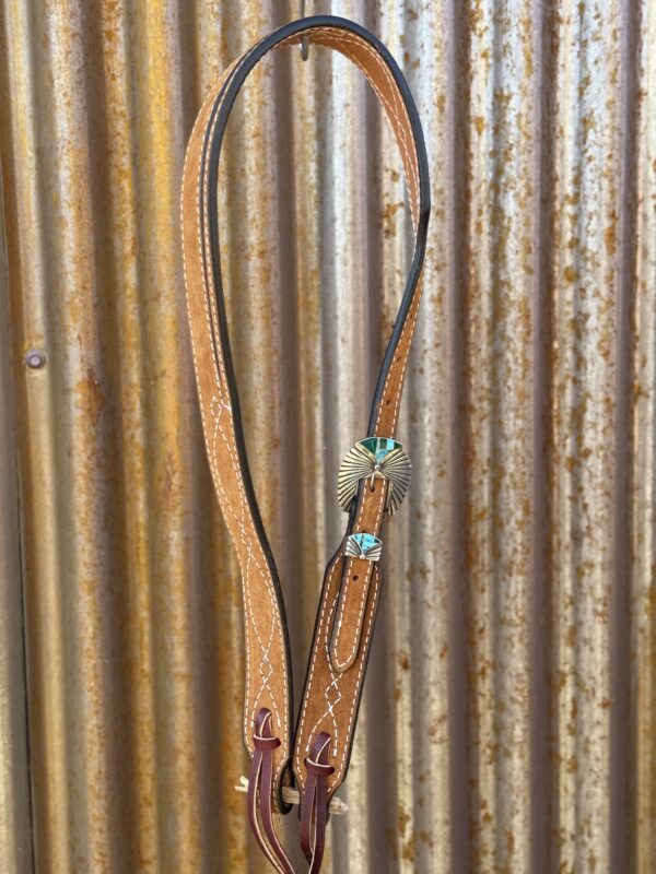 Toast Suede Leather Split Ear Headstall with Vintage Sterling Silver Buckle Set