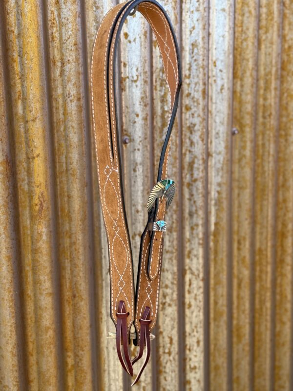 Toast Suede Leather Split Ear Headstall with Vintage Sterling Silver Buckle Set - Image 3