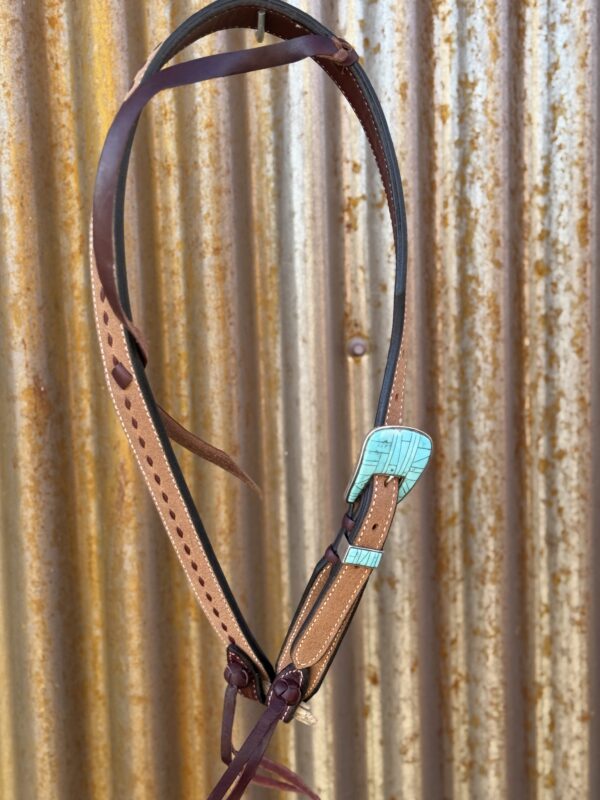 Slip Ear Rough Out with Latigo Buckstitch Headstall with Vintage Sterling Silver Headstall