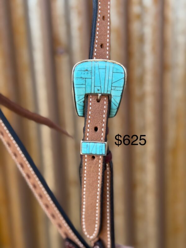 Slip Ear Rough Out with Latigo Buckstitch Headstall with Vintage Sterling Silver Headstall - Image 2