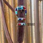 Dark Brown Harness Leather Slip Ear Headstall with Vintage Sterling Silver Buckle Set - Image 2