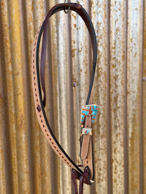 Slip Ear Rough Out with Latigo Buckstitch Headstall with Vintage Sterling Silver Headstall