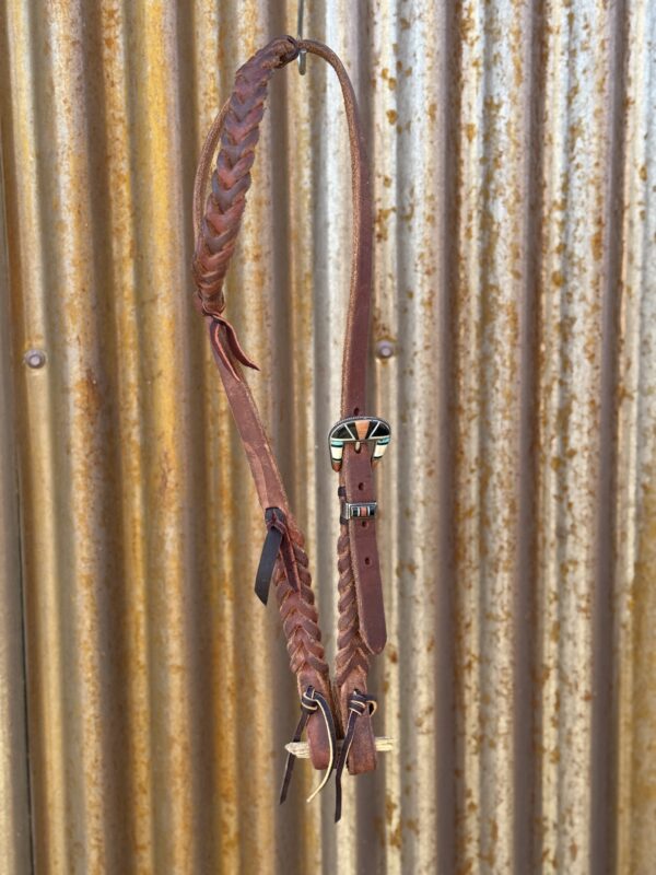 Blood Knot Single Ear Headstall with Vintage Sterling Silver Buckle Set