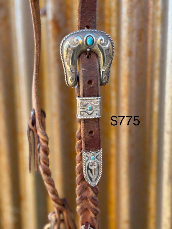 Blood Knot Single Ear Headstall with Sterling Silver Buckle Set - Image 2