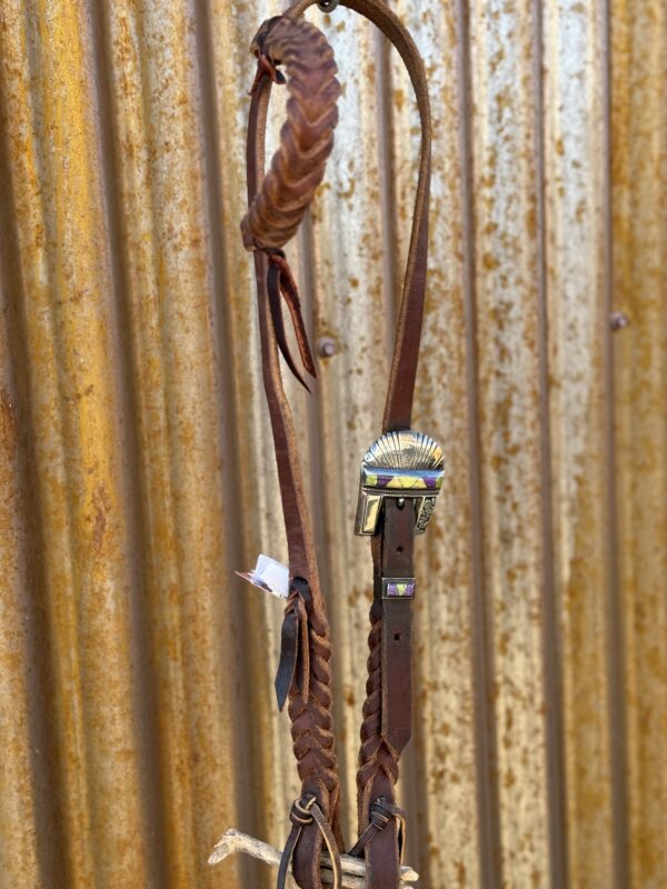 Blood Knot Single Ear Headstall with Vintage Sterling Silver Buckle Set