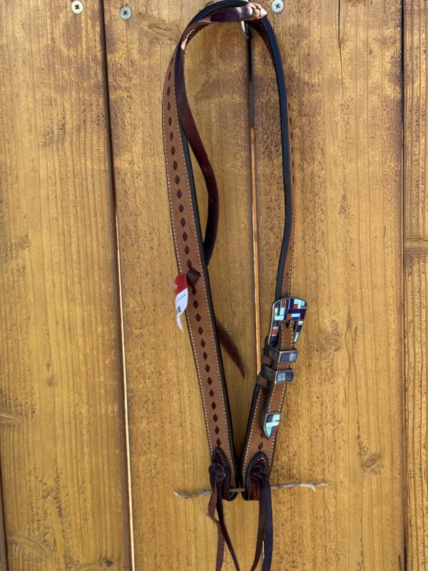 Slip Ear Rough Out with Latigo Buckstitch Headstall with Vintage Sterling Silver Headstall