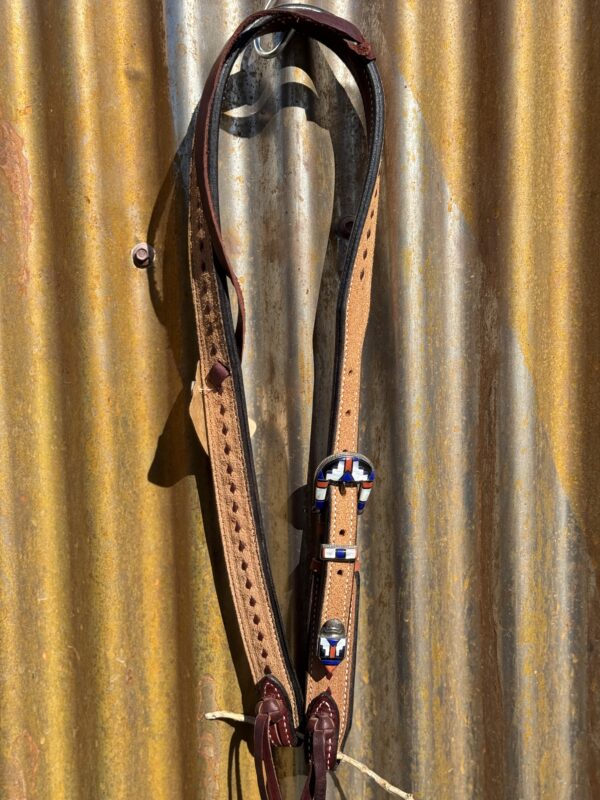 Slip Ear Rough Out with Latigo Buckstitch Headstall with Vintage Sterling Silver Headstall