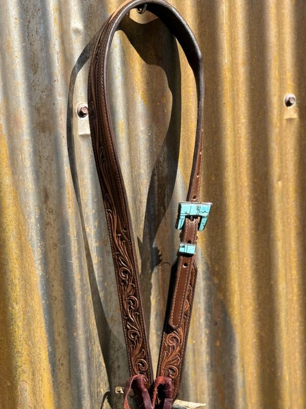 Floral Hand Carved Split Ear Headstall with Vintage Sterling Silver Buckle Set