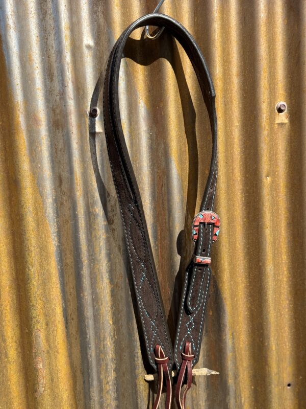 Chocolate Brown Suede Leather Split Ear Headstall with Vintage Sterling Silver Buckle Set