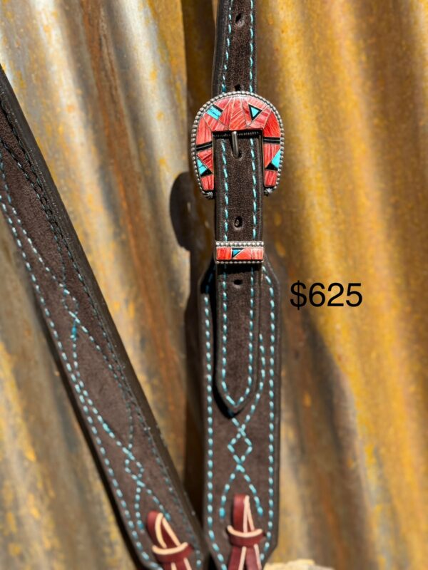 Chocolate Brown Suede Leather Split Ear Headstall with Vintage Sterling Silver Buckle Set - Image 2