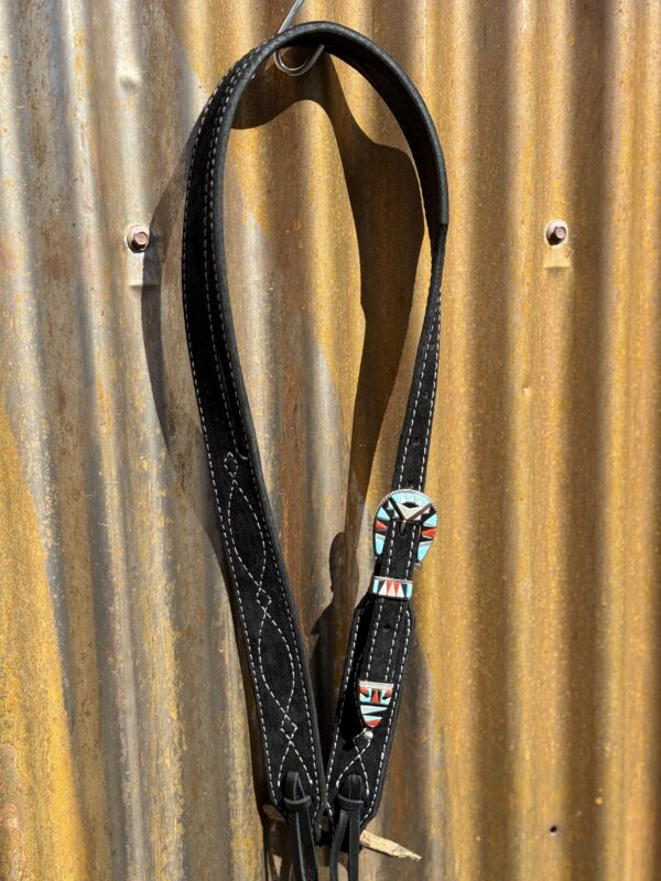 Black Suede Leather Split Ear Headstall with Vintage Sterling Silver Buckle Set