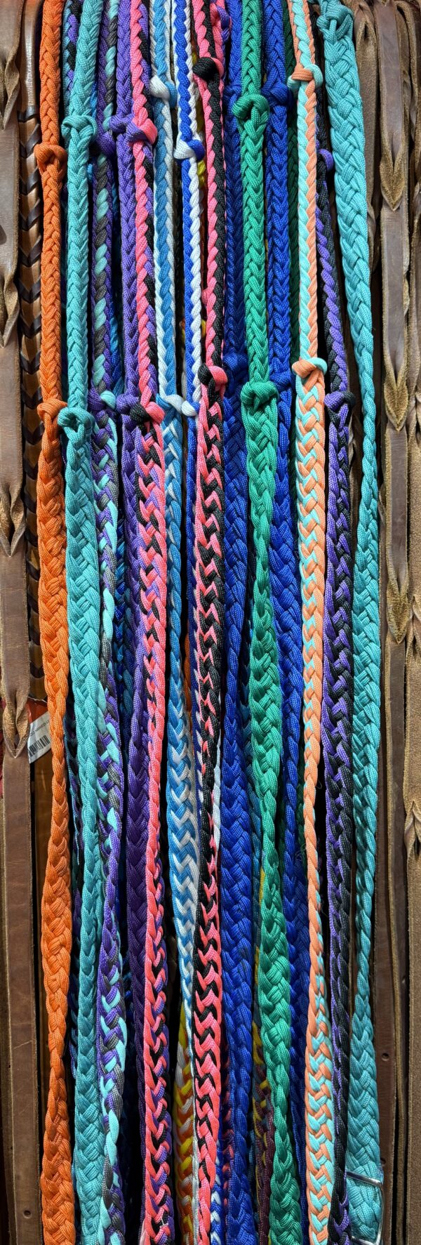 Multi Color Braided Barrel Reins w/Knots