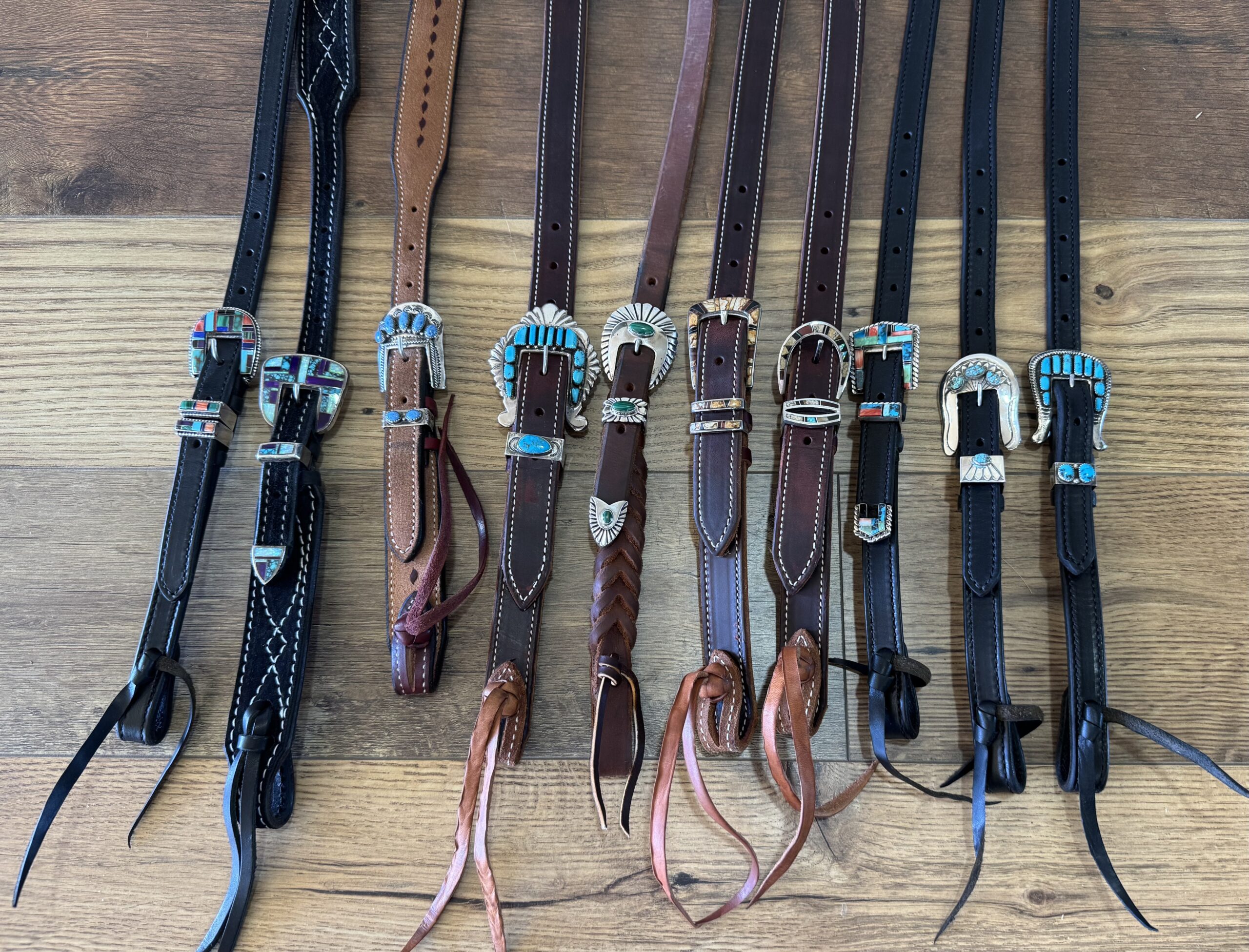 Braided Slip Ear Black Leather Headstall with Vintage Sterling Silver Buckle Set - Image 7