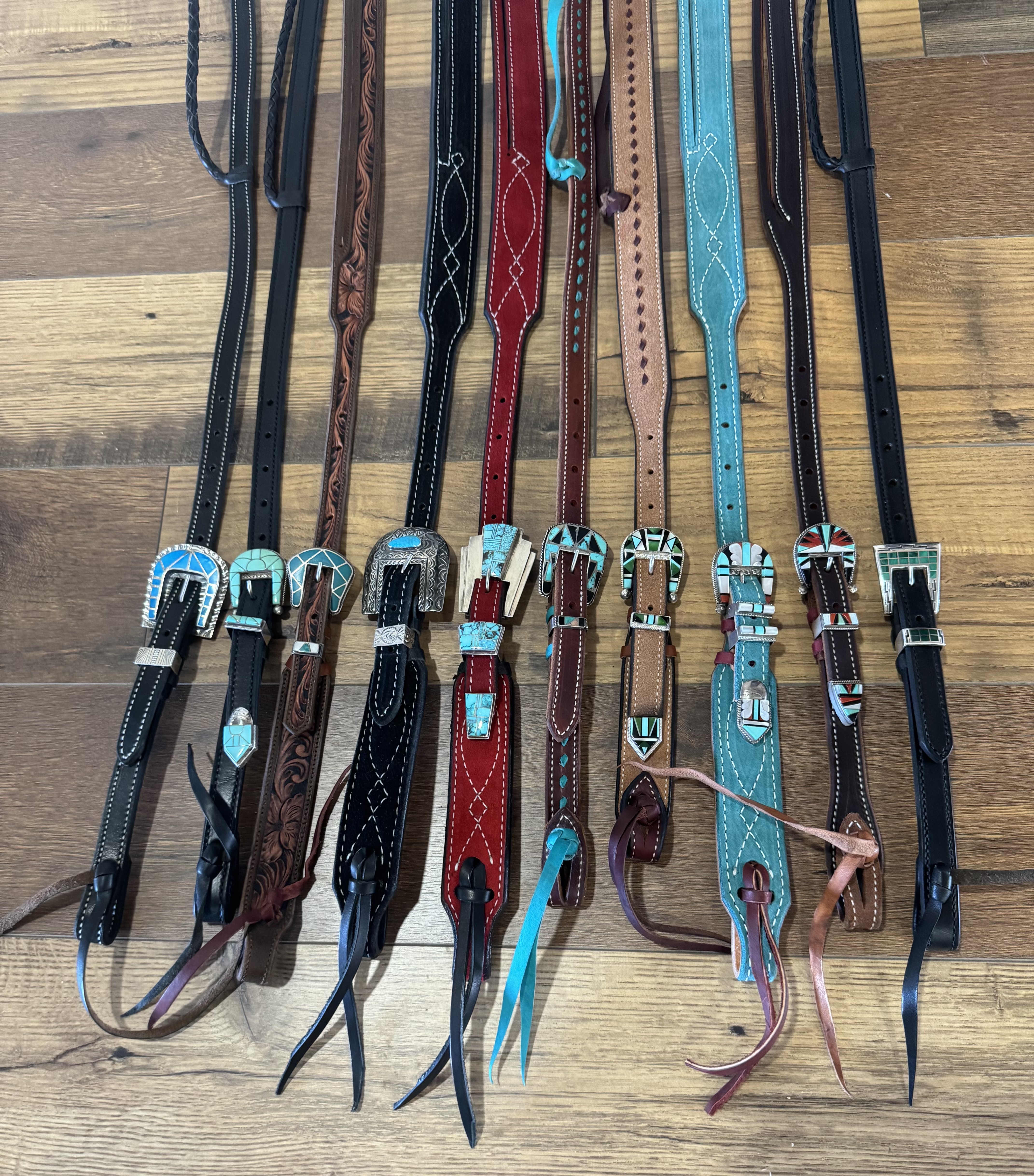 Braided Slip Ear Black Leather Headstall with Vintage Sterling Silver Buckle Set - Image 3