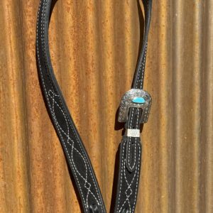 Black Suede Leather Split Ear Headstall with Vintage Sterling Silver Buckle Set