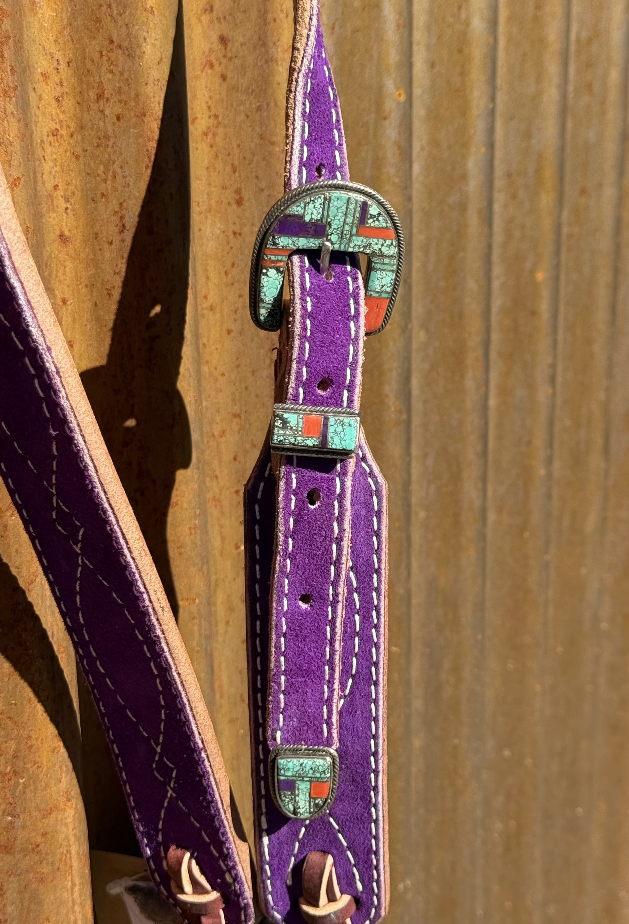 Purple Suede Leather Split Ear Headstall with Vintage Sterling Silver Buckle Set - Image 2