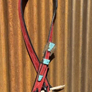 Red Suede Leather Split Ear Headstall with Vintage Sterling Silver Buckle Set