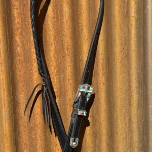 Braided Slip Ear Black Leather Headstall with Vintage Sterling Silver Buckle Set