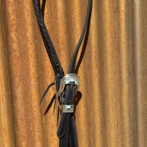Braided Slip Ear Black Leather Headstall with Vintage Sterling Silver Buckle Set