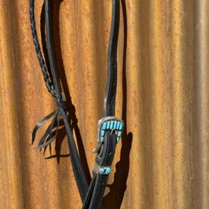 Braided Slip Ear Black Leather Headstall with Vintage Sterling Silver Buckle Set