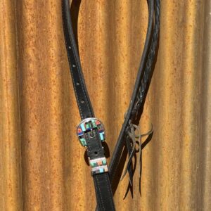 Braided Slip Ear Black Leather Headstall with Vintage Sterling Silver Buckle Set