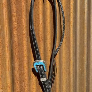 Braided Slip Ear Black Leather Headstall with Vintage Sterling Silver Buckle Set