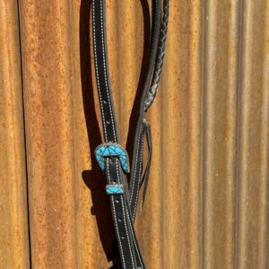Braided Slip Ear Black Leather Headstall with Vintage Sterling Silver Buckle Set