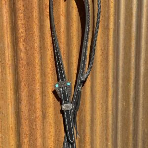 Braided Slip Ear Black Leather Headstall with Vintage Sterling Silver Buckle Set