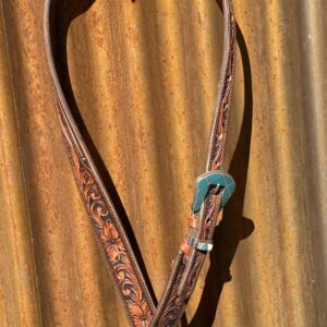 Floral Hand Carved Split Ear Headstall with Vintage Sterling Silver Buckle Set