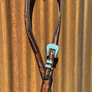Floral Hand Carved Split Ear Headstall with Vintage Sterling Silver Buckle Set