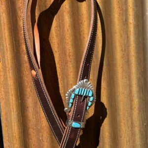 Dark Brown Harness Leather Slip Ear Headstall with Vintage Sterling Silver Buckle Set