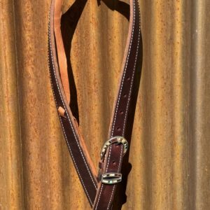 Dark Brown Harness Leather Slip Ear Headstall with Vintage Sterling Silver Buckle Set