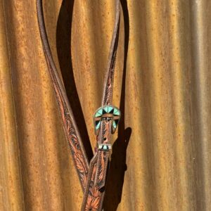 Floral Hand Carved Split Ear Headstall with Vintage Sterling Silver Buckle Set