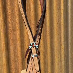 Slip Ear Rough Out with Latigo Buckstitch Headstall with Sterling Silver Headstall