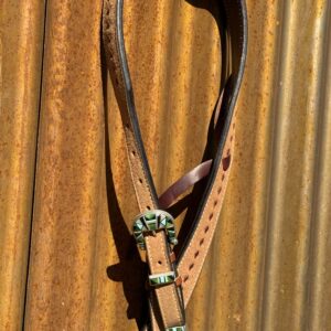 Slip Ear Rough Out with Latigo Buckstitch Headstall with Sterling Silver Headstall