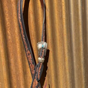 Floral Hand Carved Split Ear Headstall with Vintage Sterling Silver Buckle Set