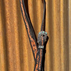 Floral Hand Carved Split Ear Headstall with Vintage Sterling Silver Buckle Set
